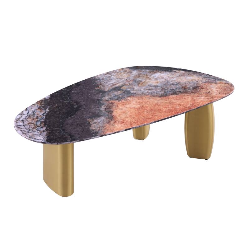 Furniture of America Luvien Modern Multi-Color Sintered Stone Top Coffee Table with Gold Legs