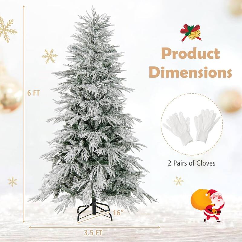 6/7/8 FT Pre-lit Artificial Christmas Tree Snow Flocked Xmas Tree - 6 Foot