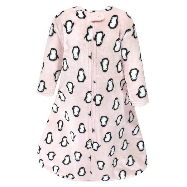 slide 1 of 1, Hudson Baby Infant Girl Plush Long-Sleeve Sleeping Bag, Sack, Blanket, Pink Penguin 12-18 Months - Long-Sleeve Pink Penguin