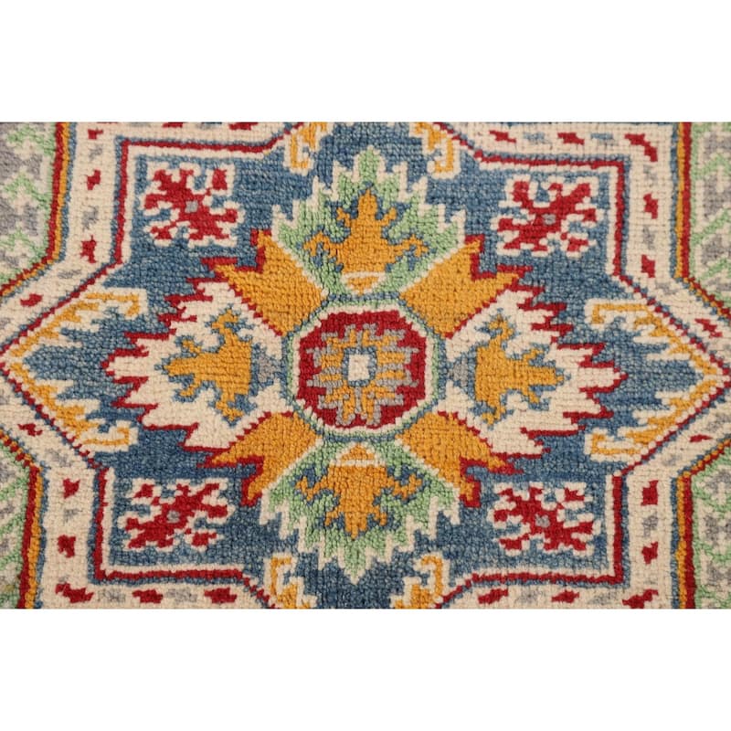 Gray Geometric Kazak Rug Hand-Knotted Oriental Wool Carpet - 5'1" x 6'9"