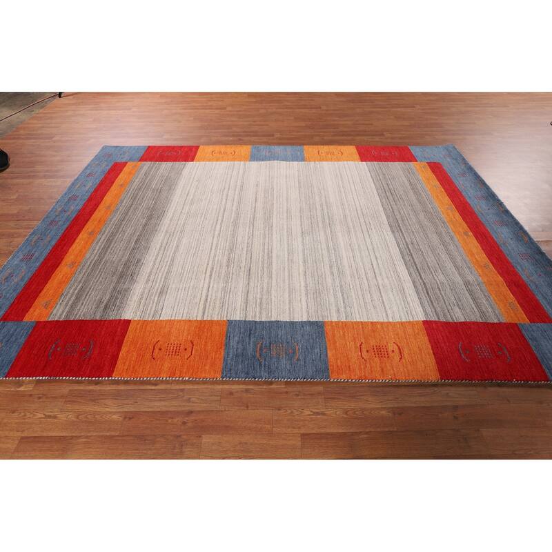 Geometric Gabbeh Oriental Area Rug Hand-Knotted Wool Carpet - 6'8" x 9'9"