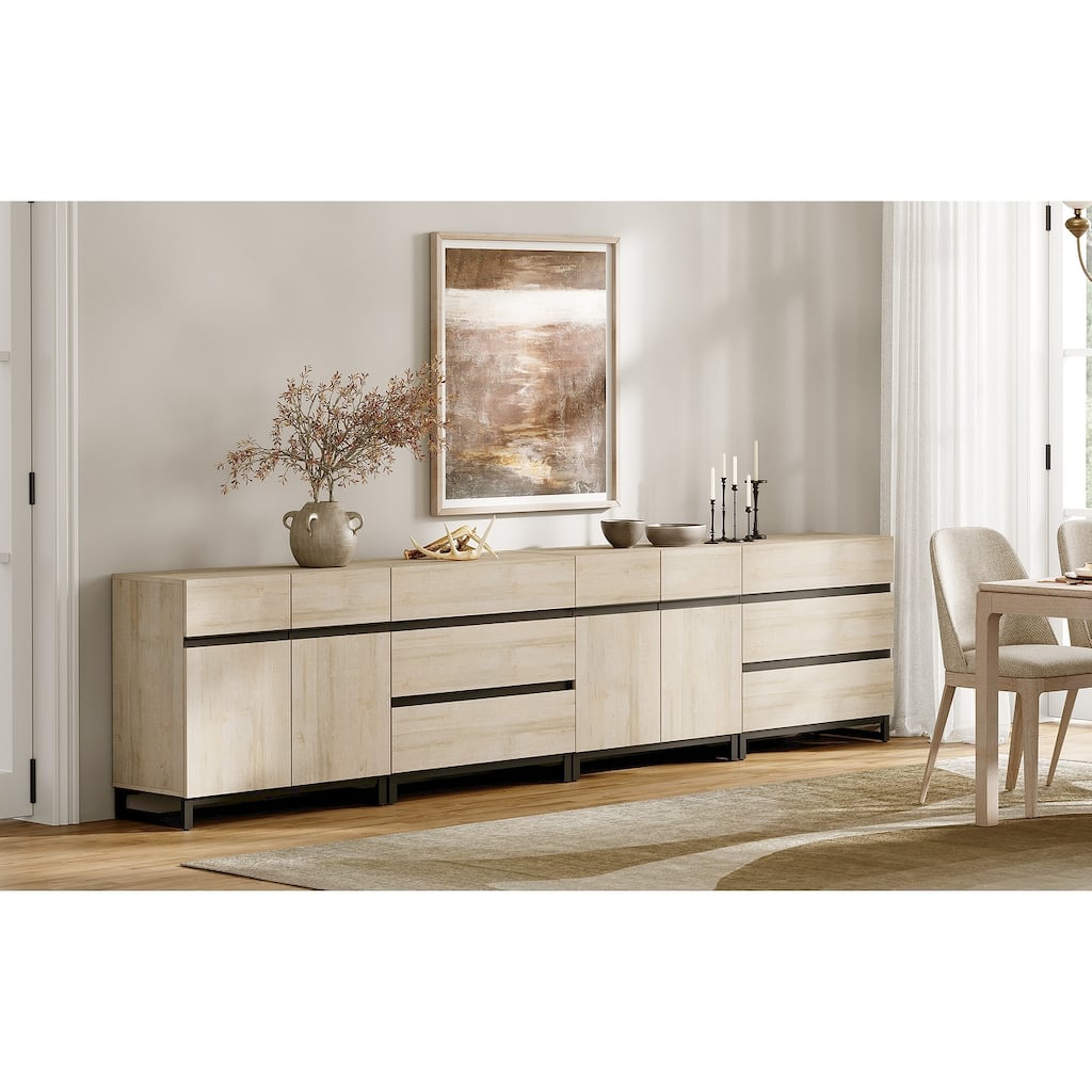 WAMPAT Modern 4 in 1 Multifunctional Sideboard Buffet Cabinets, Sideboard with Adjustable Shelves and 6 Drawers