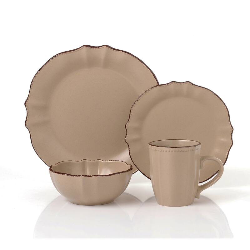 Lorren Home Trends 16 Piece Scalloped Edge Cocoa Dinnerware
