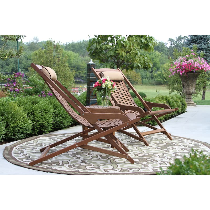 Eilaf 3-Piece Folding Eucalyptus Swing Lounger Set With Round Accent Table