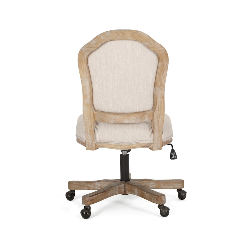 Roomfitters Upholstered Swivel Office Desk Chair with Adjustable Height and Wood Frame, Beige+Natural