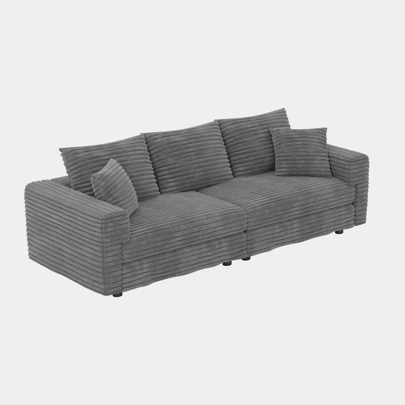 Plush Corduroy Upholstered 3 Seat Sofa , Convertible Deep Seat Lounge Sofa Chair, Cloud Sofa with 5 Soft Pillows