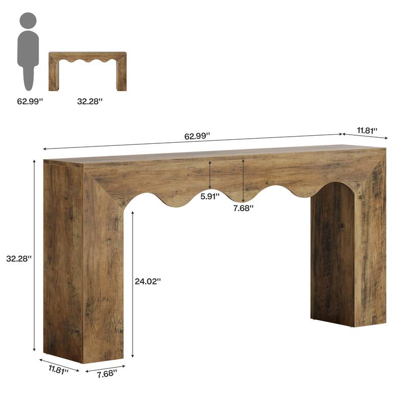 63” Farmhouse Console Table, Brown Entryway Table with Storage