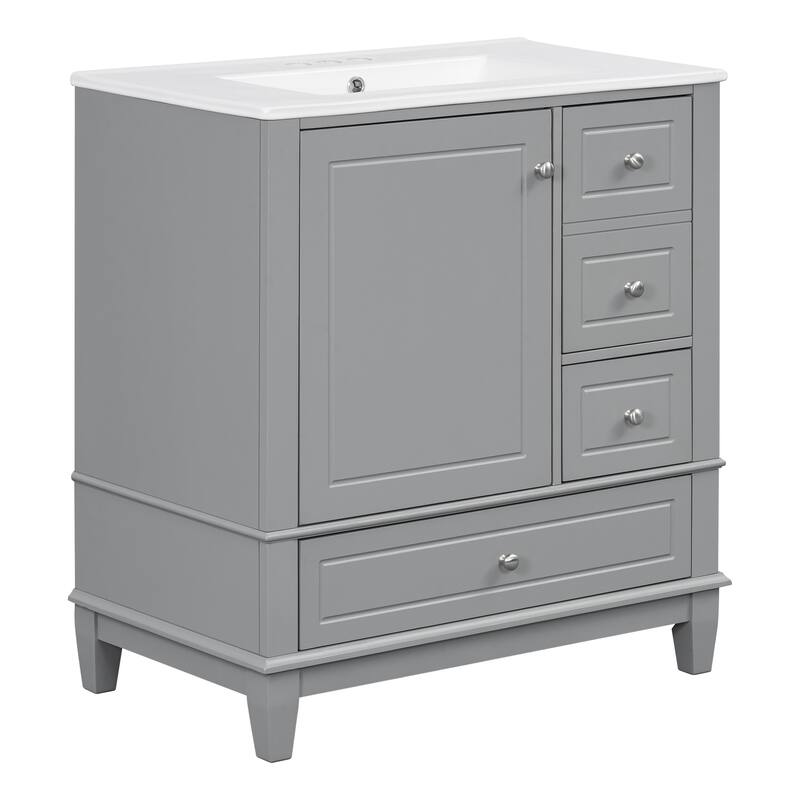 Bathroom Vanity with Sink, Bathroom Storage Cabinet with 3 Drawers and 1 Door, Bathroom Vanities with Solid Wood Frame