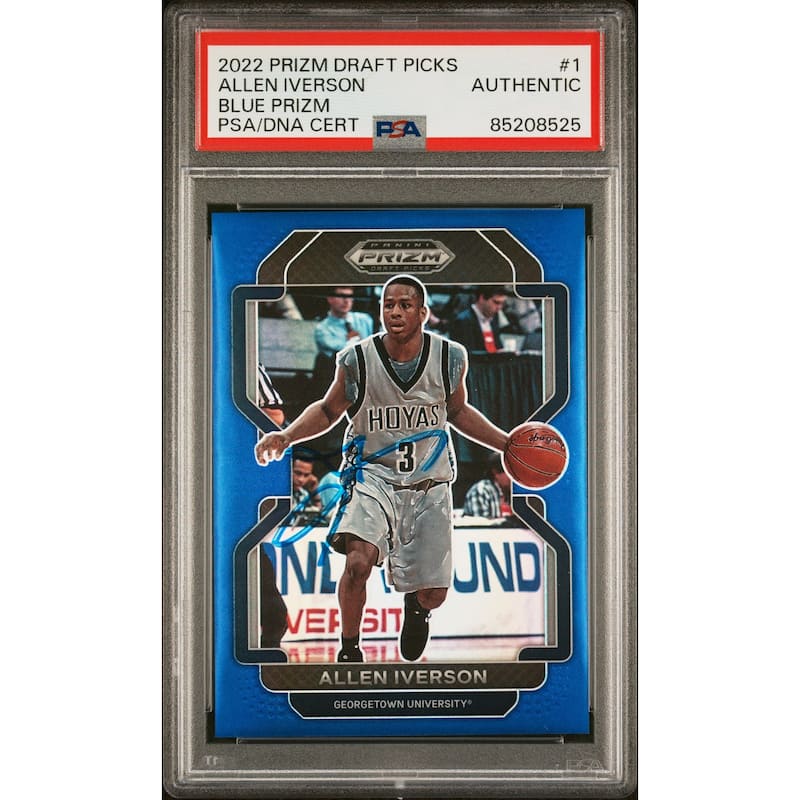 Allen Iverson 2022 Panini Prizm Draft Picks Blue Signed Card #1 Auto PSA 51/199 - 8'6" x 11'6"