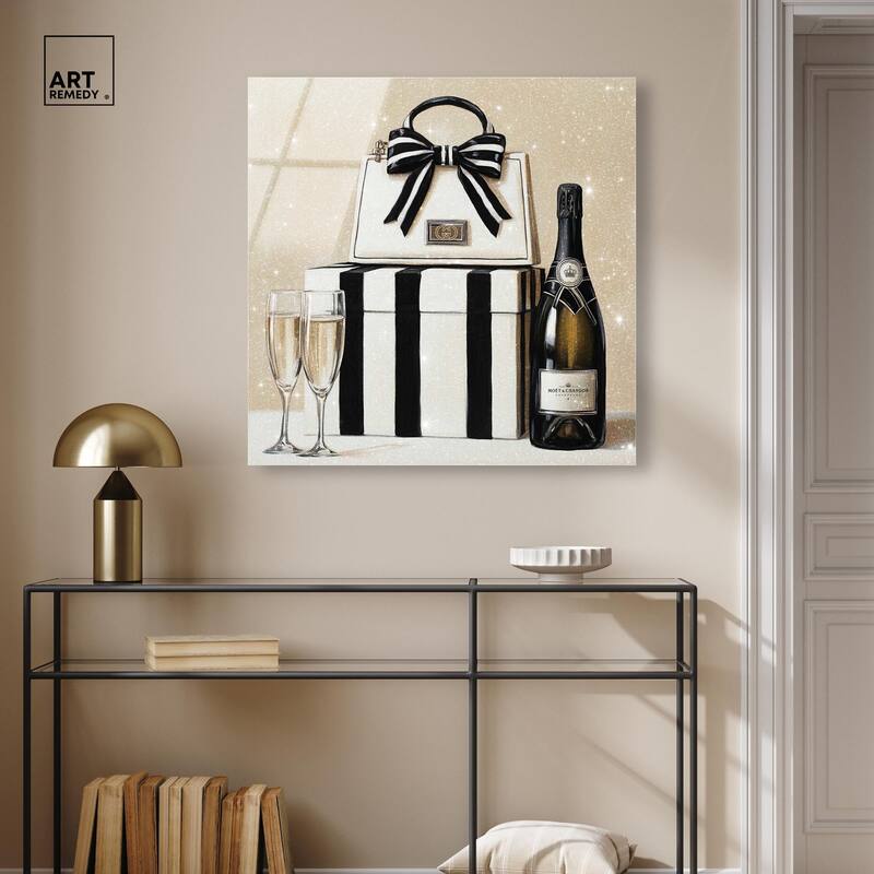 Black and White Striped Glam Acrylic by Art Remedy, Ready to Hang