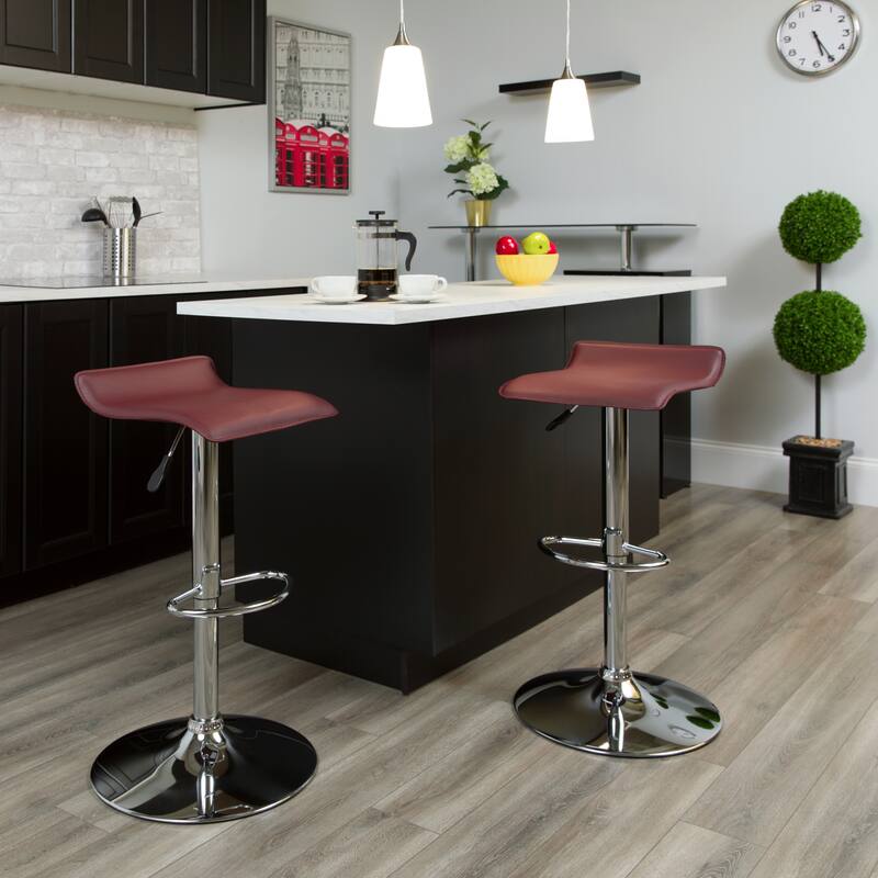 2 Pack Contemporary Vinyl Adjustable Height Barstool with Solid Wave Seat - 15"W x 15"D x 25.5" - 34"H