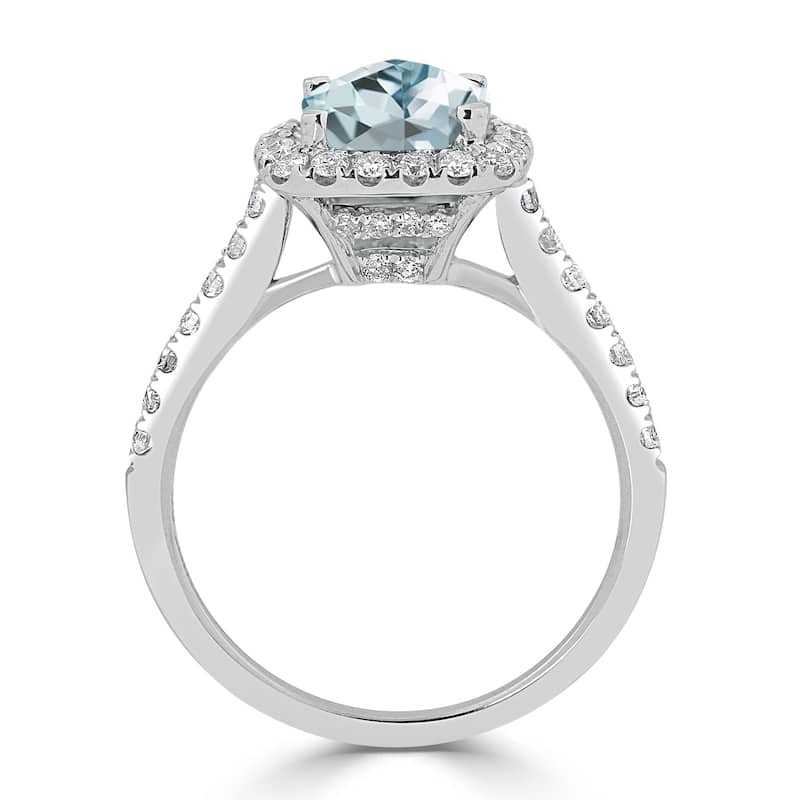 Auriya 3/4ct Cushion-cut Aquamarine and Halo Diamond Engagement Ring 1/2cttw 14k Gold