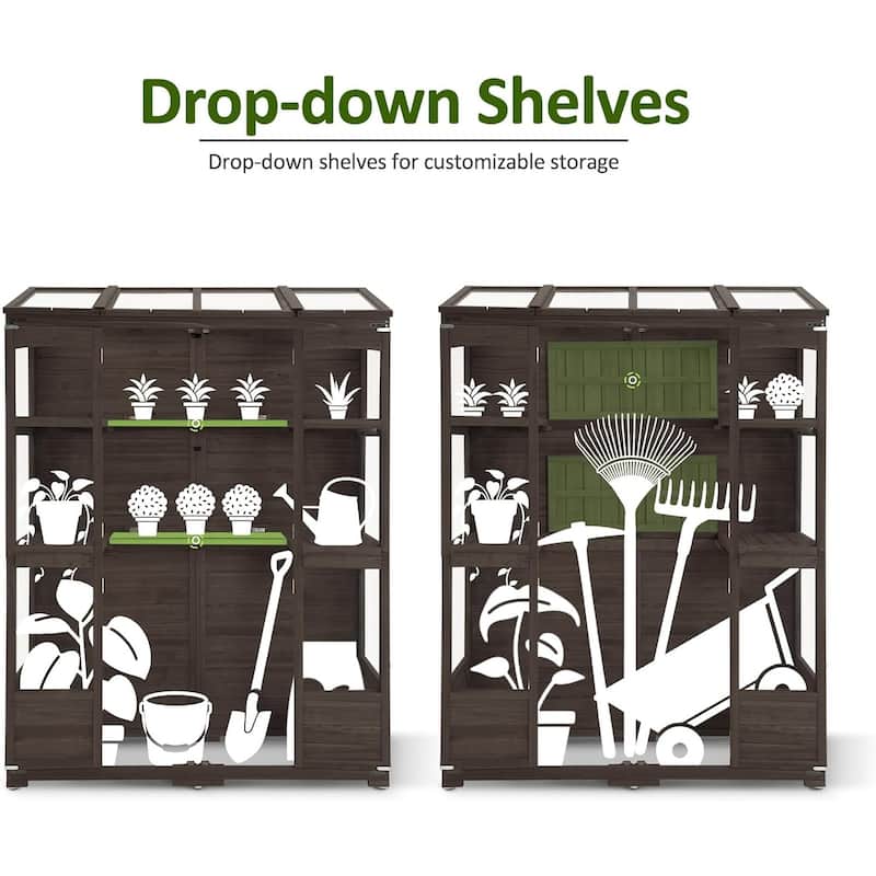MCombo Walk-in Greenhouse with Openable Roof and Lockable Door, Solid Wood 0899