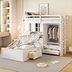 preview thumbnail 1 of 28, Twin Over Twin L-Shaped Bunk Bed with Wardrobe and Bottom Lift Up Hydraulic Bed, Kids Bunk Bedframe w/ Storage Drawers & Shelves White