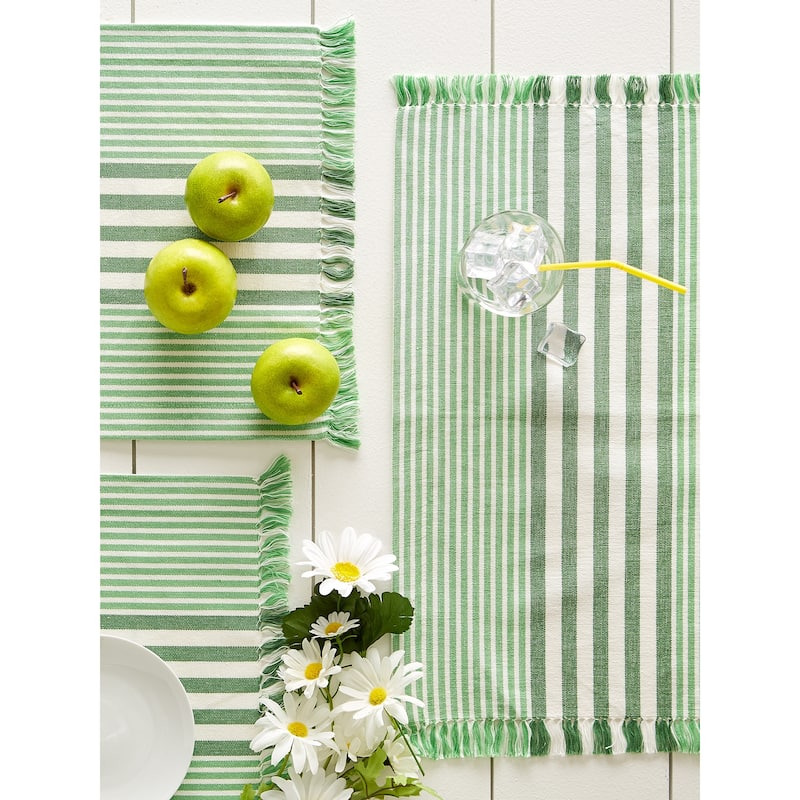 DII Grass Green Stripes With Fringe Placemat (Set of 6)