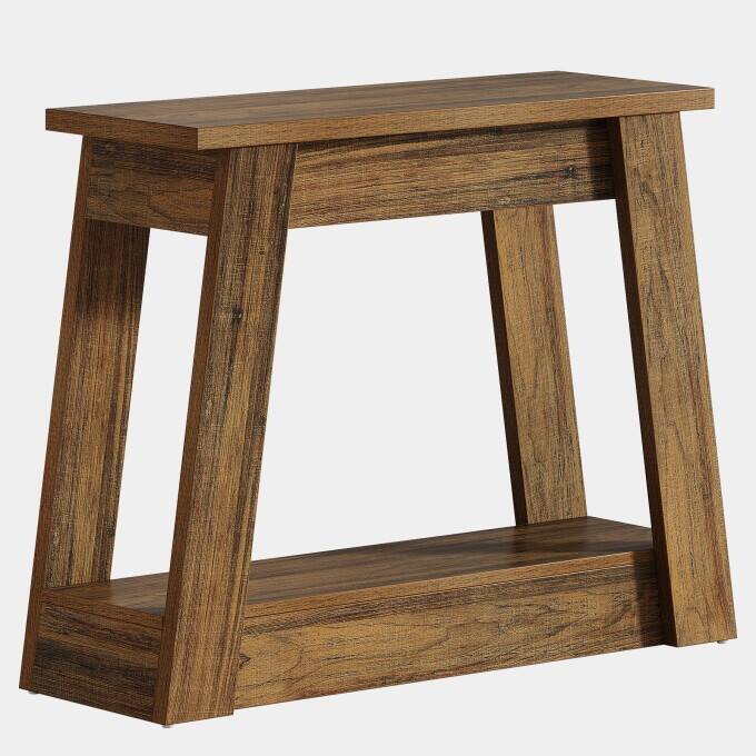 Rustic Wood End Table, Small Side Table With 2-Tier Storage Shelves