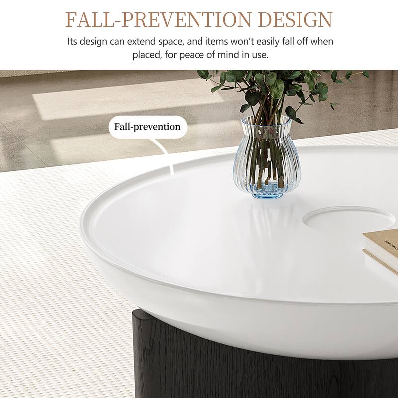 35.4" Modern Round Coffee Table - White Tabletop with Black Wood Cross Base, Sturdy Center Table for Living Room