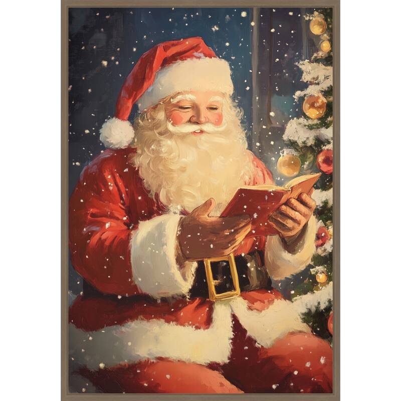 Santa Reading I by Melloi Art Prints (23 x 33 in.), Framed Canvas Wall Art Print - Sylvie Dark Gold