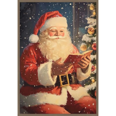 Santa Reading I by Melloi Art Prints (23 x 33 in.), Framed Canvas Wall Art Print - Sylvie Dark Gold