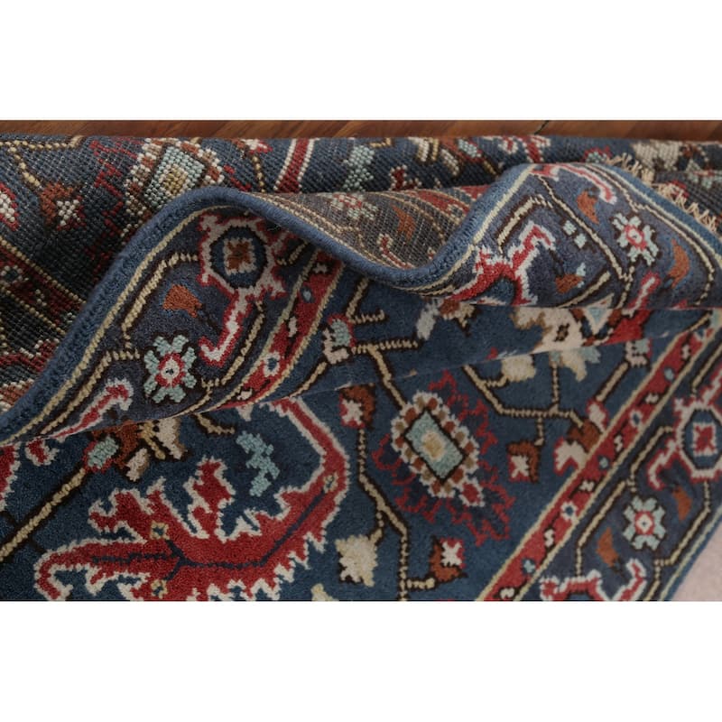 Blue Geometric Oushak Indian Area Rug Handmade Wool Carpet - 3'11"x 5'10"