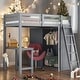 preview thumbnail 2 of 13, Twin Size Loft Bed with Wardrobe and Desk, Maximized Space, Grey