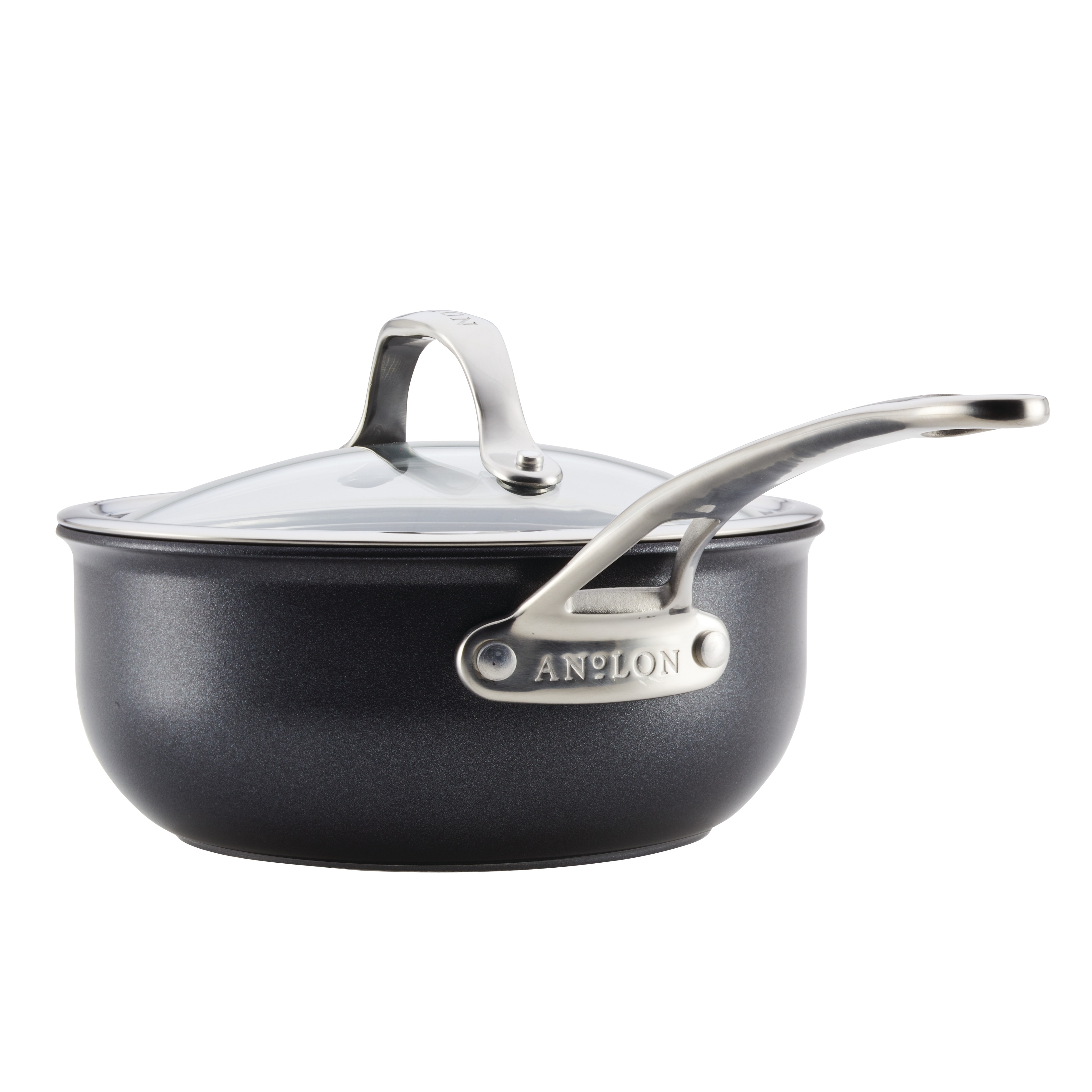 Anolon X SearTech Aluminum Nonstick Cookware Saucepan with Lid, 3-Quart,  Super Dark Gray