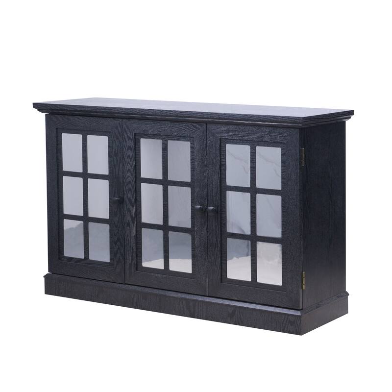 Sideboard Cabinet with 3 Mirrored Acrylic Doors, Multifunctional Wood Storage Cabinet, Accent Cabinet with Adjustable Shelves