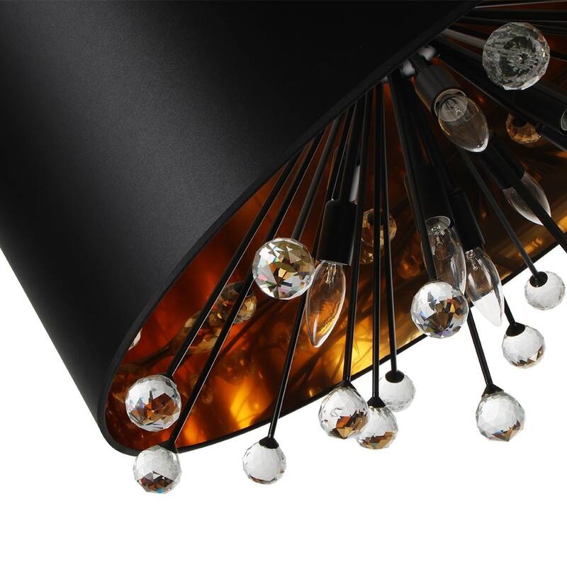 Statement Luxury Crystal Wide Black Fabric Drum Lantern Chandelier - 30.7 in