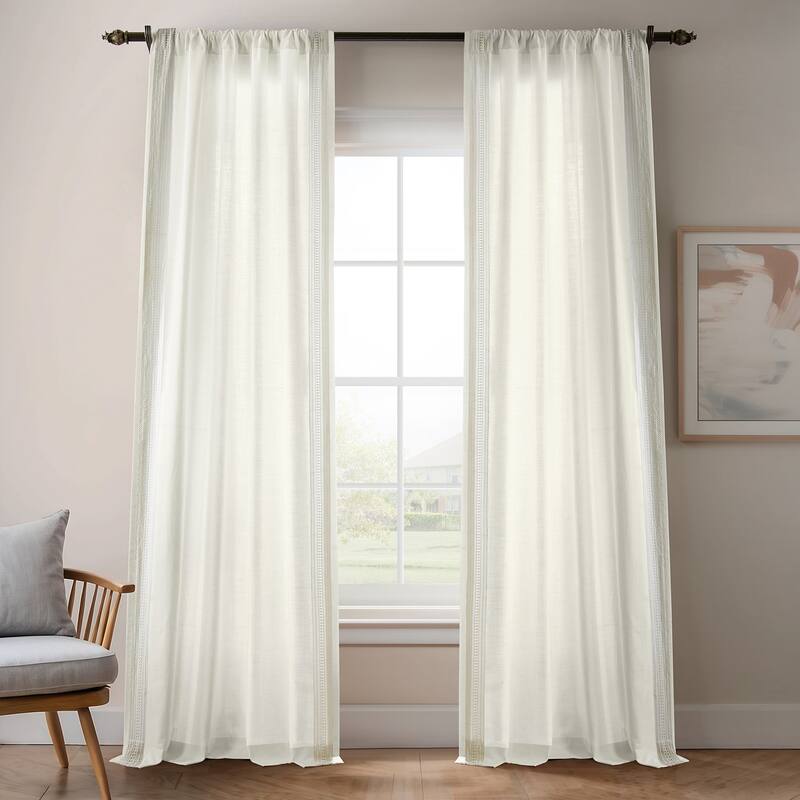 Exclusive Fabrics Bordered Textured Cotton Curtains For Bedroom & Living Room Curtains - Single Panel Drapes