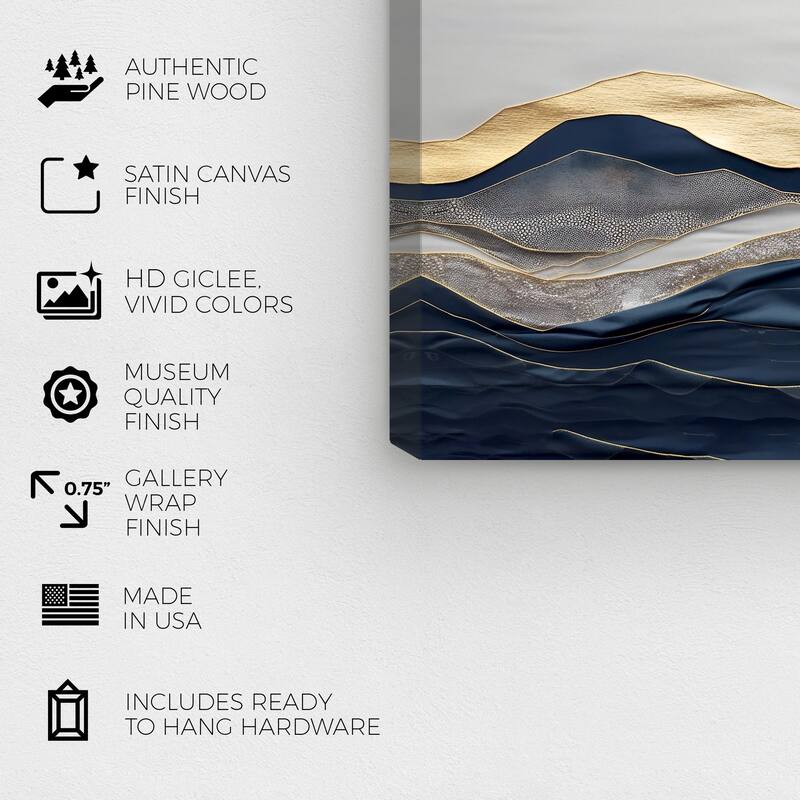 Wynwood Studio Canvas Abstract Foil Layer in Waves Gold and Metallic Gold Glam Wall Art Canvas Print