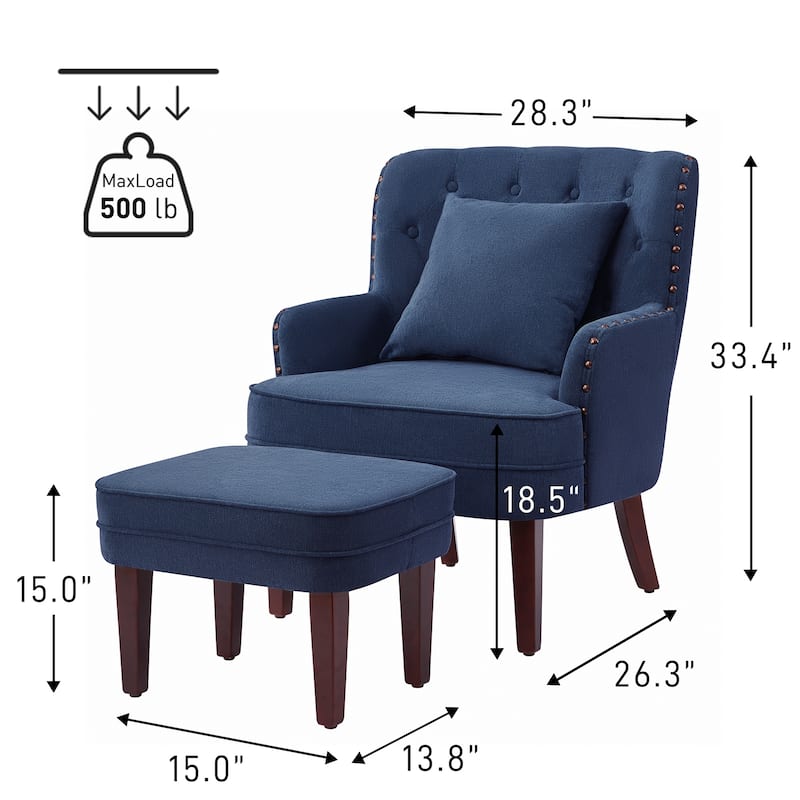 Club Chair Upholstered Button Tufted Accent Chair with Ottoman and Pillow