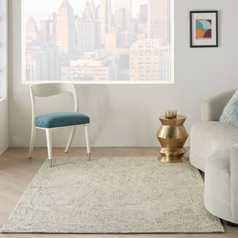 Nourison Linked Modern Geometric Area Rug - 3'9" x 5'9" - Blue/Ivory - Rectangle