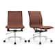 Set of 2 Modern Office Chairs, Upholstered PU Leather Ribbed Armless Mid Back with Metal Frame, Adjustable Height, Tilt - Brown