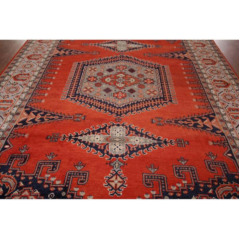 Viss Oriental Area Rug Handmade Geoemtric Orange Wool Carpet - 8'11"x 11'10"