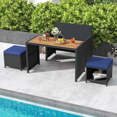 4PCS Rattan Wicker Dining Set Space-Saving Patio Furniture Set
