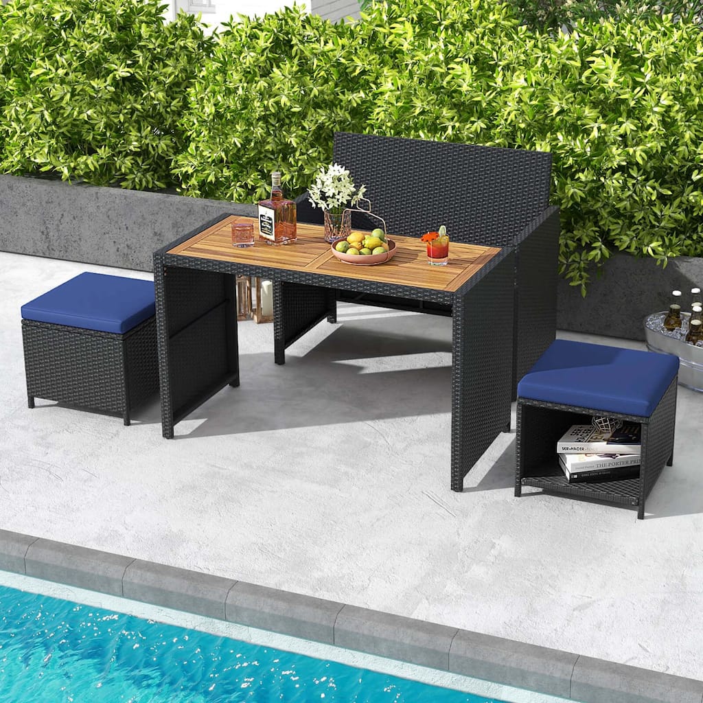 4PCS Rattan Wicker Dining Set Space-Saving Patio Furniture Set