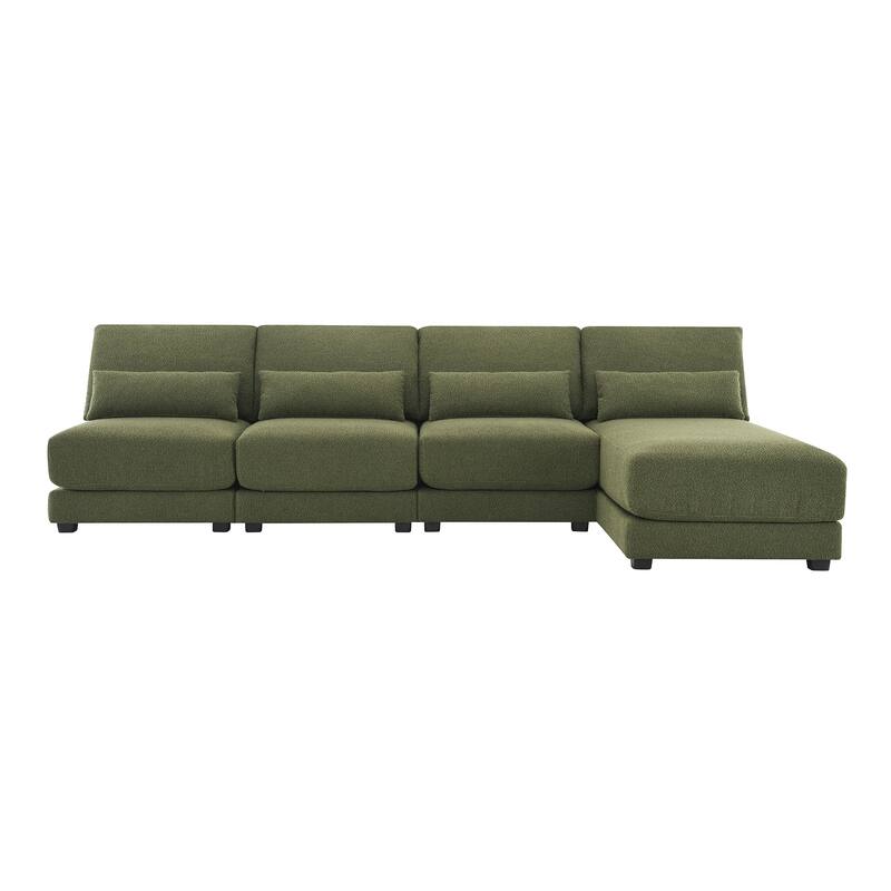 120" L-Shaped 4 Seater Sectional Sofa with Reversible Chaise and 4 Waist Pillow, Armless Design for Space-Saving Comfort