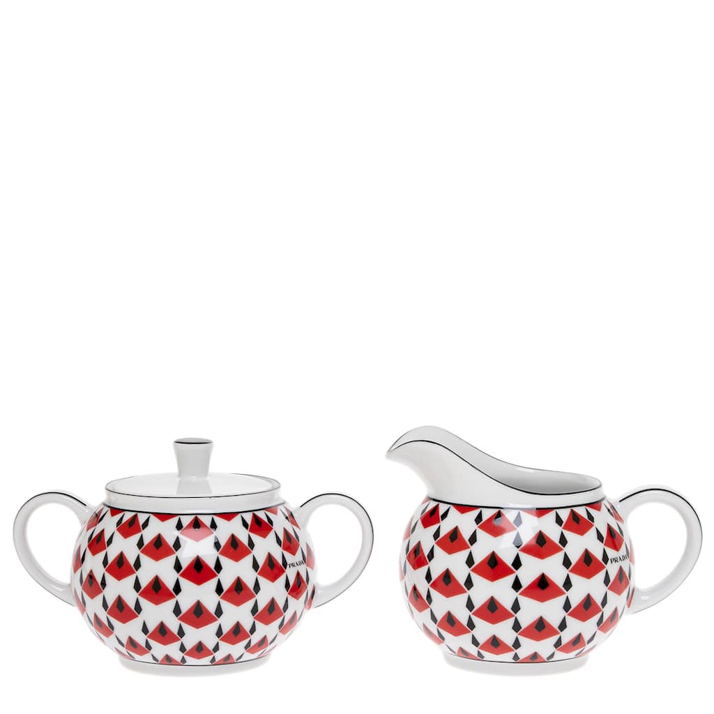 Prada Porcelain Pitcher and Sugar Bowl in Vienna Red - Set