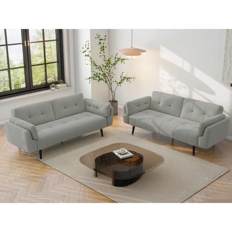 2Set Adjustable Backrest Convertible Futon Sleeper Couch
