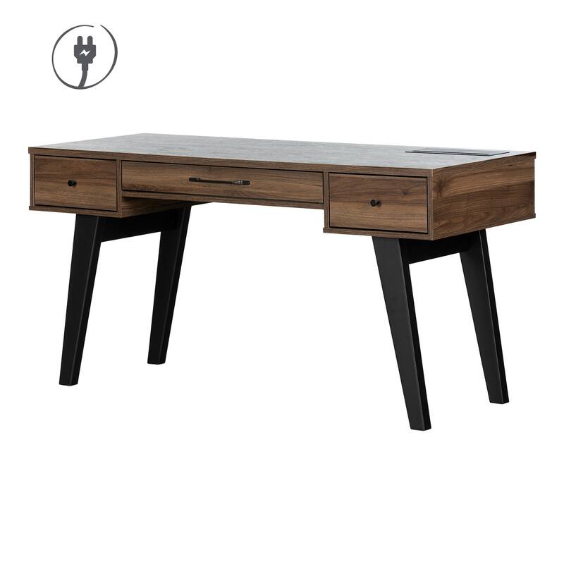Computer Desk with Power Bar - Natural Walnut Finish - Modern Home Office Workstation