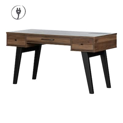 Computer Desk with Power Bar - Natural Walnut Finish - Modern Home Office Workstation