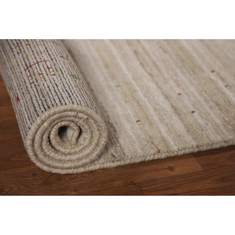 Striped Camel Gabbeh Indian Runner Rug Hand-Knotted Wool Carpet - 3'1" x 9'6"