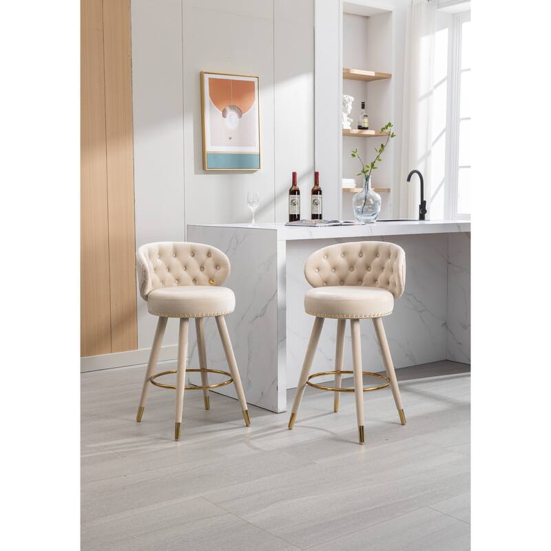 Counter Height Bar Stools with a fixed height of 360 degrees Set of 2 - Beige