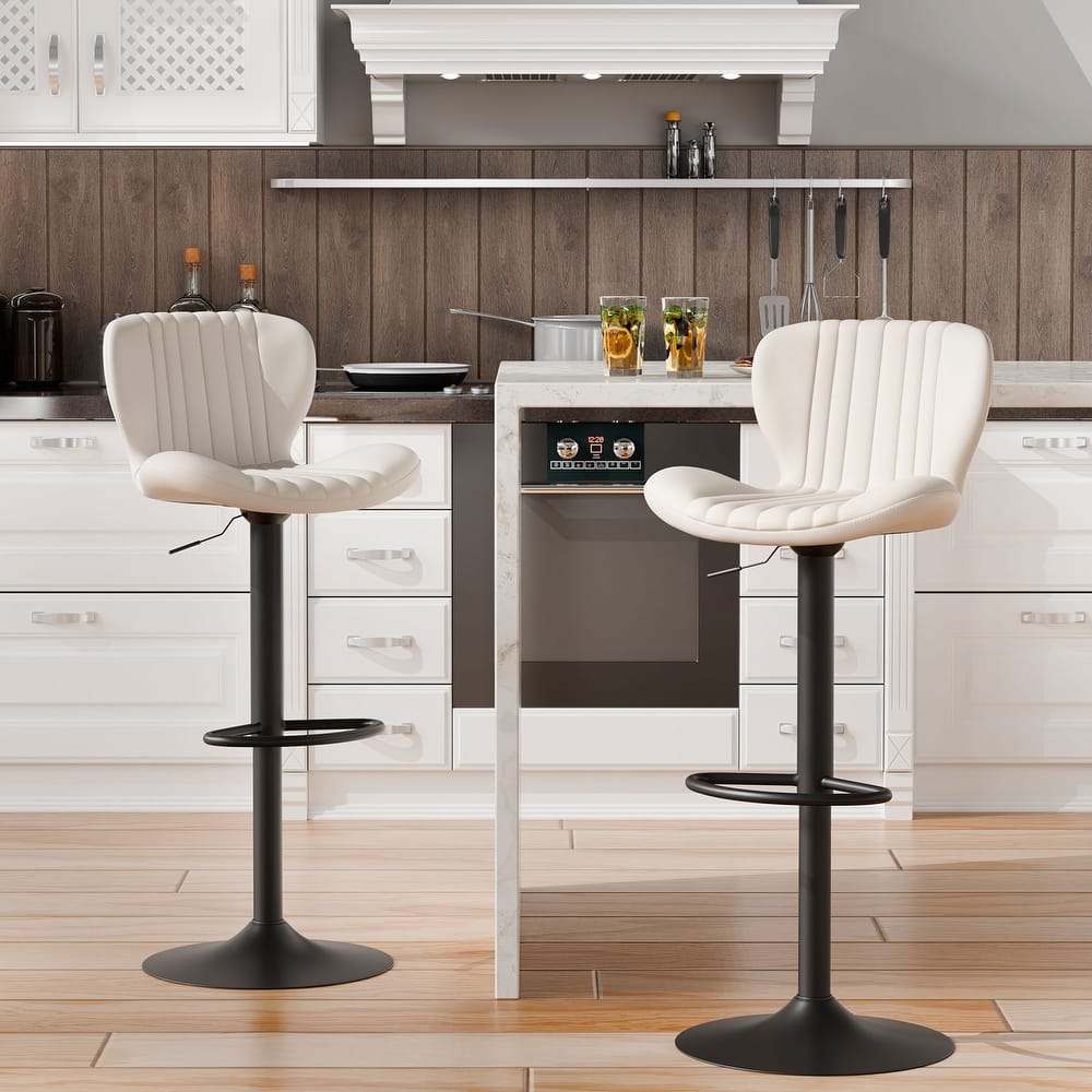 Scallop Swivel Bar Stool Set with Height-adjustable Seat - N/A