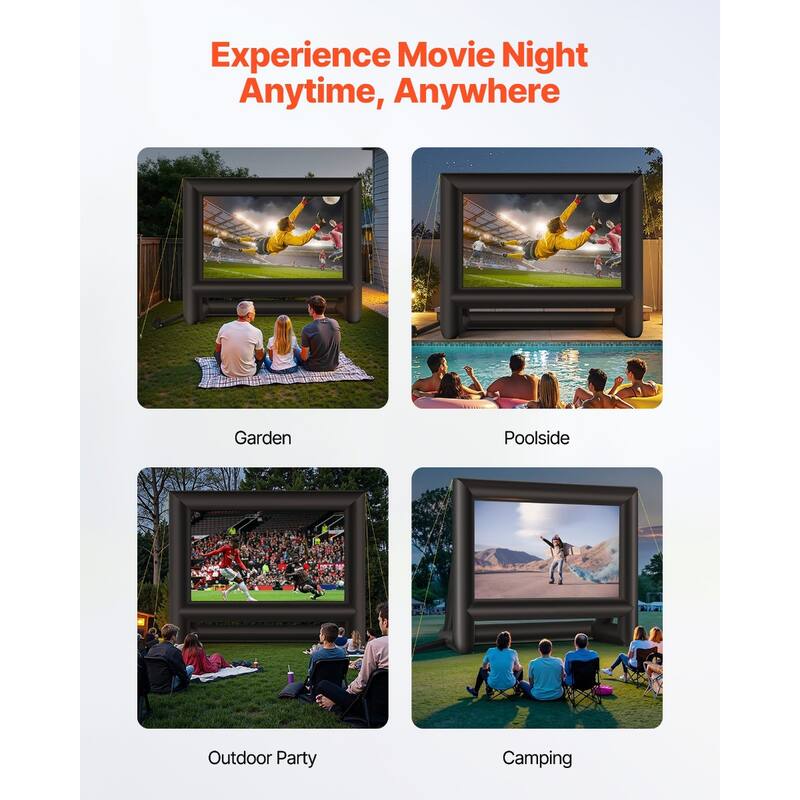 Inflatable Movie Screen, Inflatable Projector Screen with Portable Storage Bag, 16:9 Easy Set Up Movie Projection for