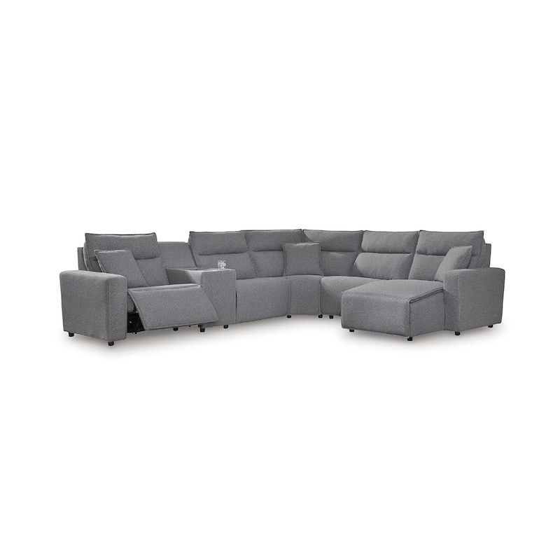 Signature Design by Ashley Modmax Gray 6-Piece Power Reclining Sectional with Chaise - 143" W x 125" D x 41" H