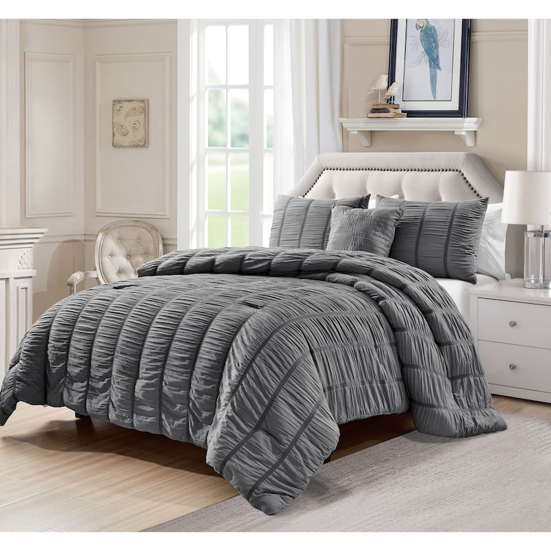 Electra 4pc Seersucker Comforter Set Charcoal - Charcoal - King - 4 Piece