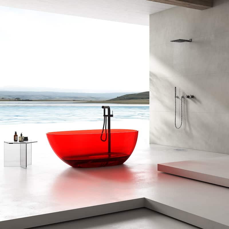 Vanity Art 59" or 67" Stone Resin Oval Freestanding Bathtub, Soaking Tub with Pop Up Drain
