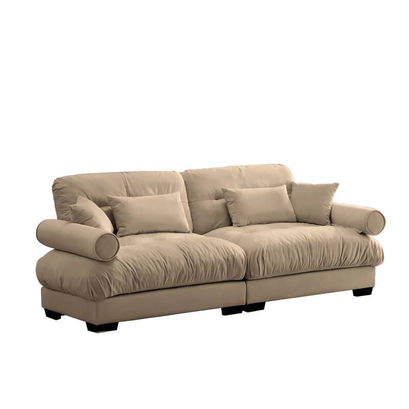 93.7" Velvet 3-Seater Sofa, Bolster Arms and High-Resilience Cushions