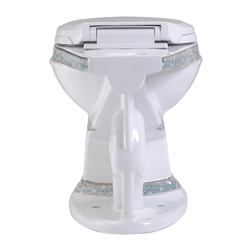 India Reserve White Porcelain Elongated Bathroom Toilet Bowl Green and Gold Design - White